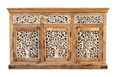 Antique Indian Jali Hand Carved Solid Wooden Sideboard Whitewash 150x40x90cm A0275